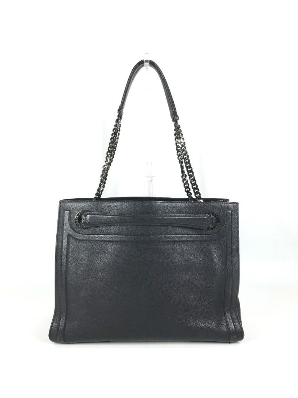 Bvlgari Tote Bag Logo Leather Black